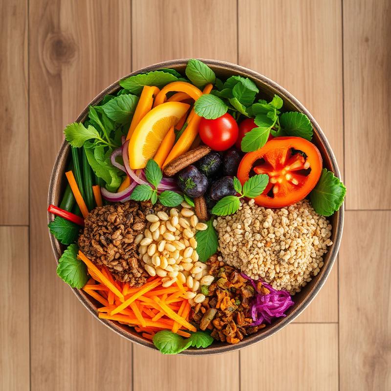 Fresh vegetable salad with grains and greens